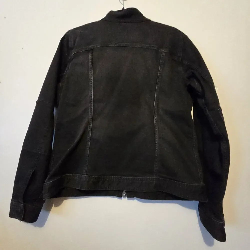 Duluth‎ Trading Daily Denim Moto Jacket Womens MED Black Full Zip Pockets Biker